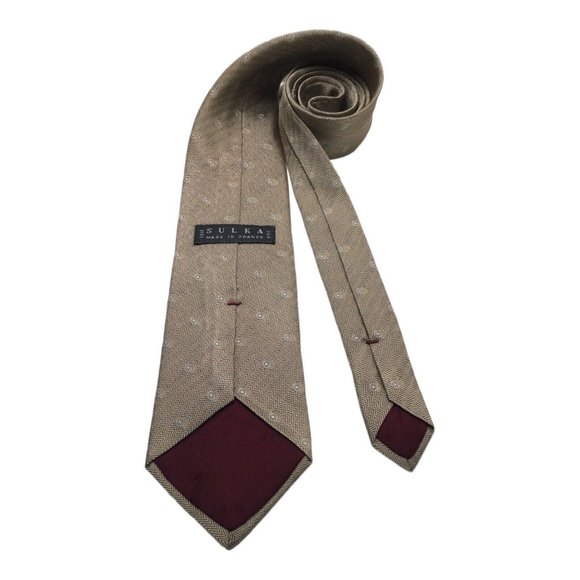 SULKA Beige Geometric Silk Tie Made In France 60"/3".3/4 EX COND - Picture 5 of 7